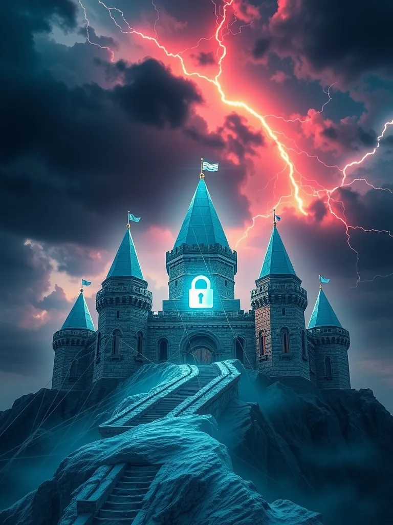 A castle with a blue door.