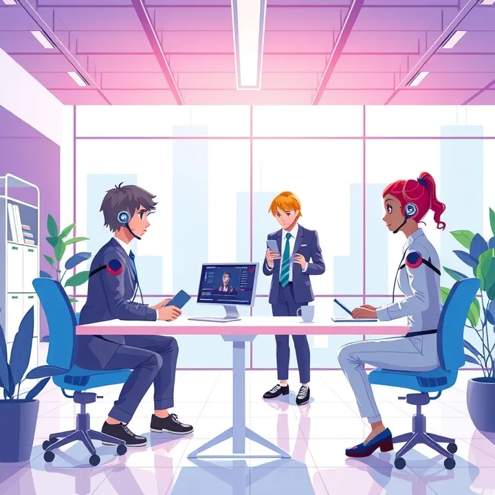 People in suits sitting at a table.