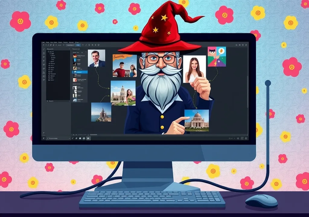 A computer screen with a wizard on it.