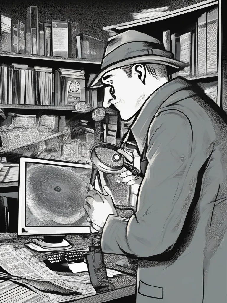 Man wearing hat looking at magnifying glass.