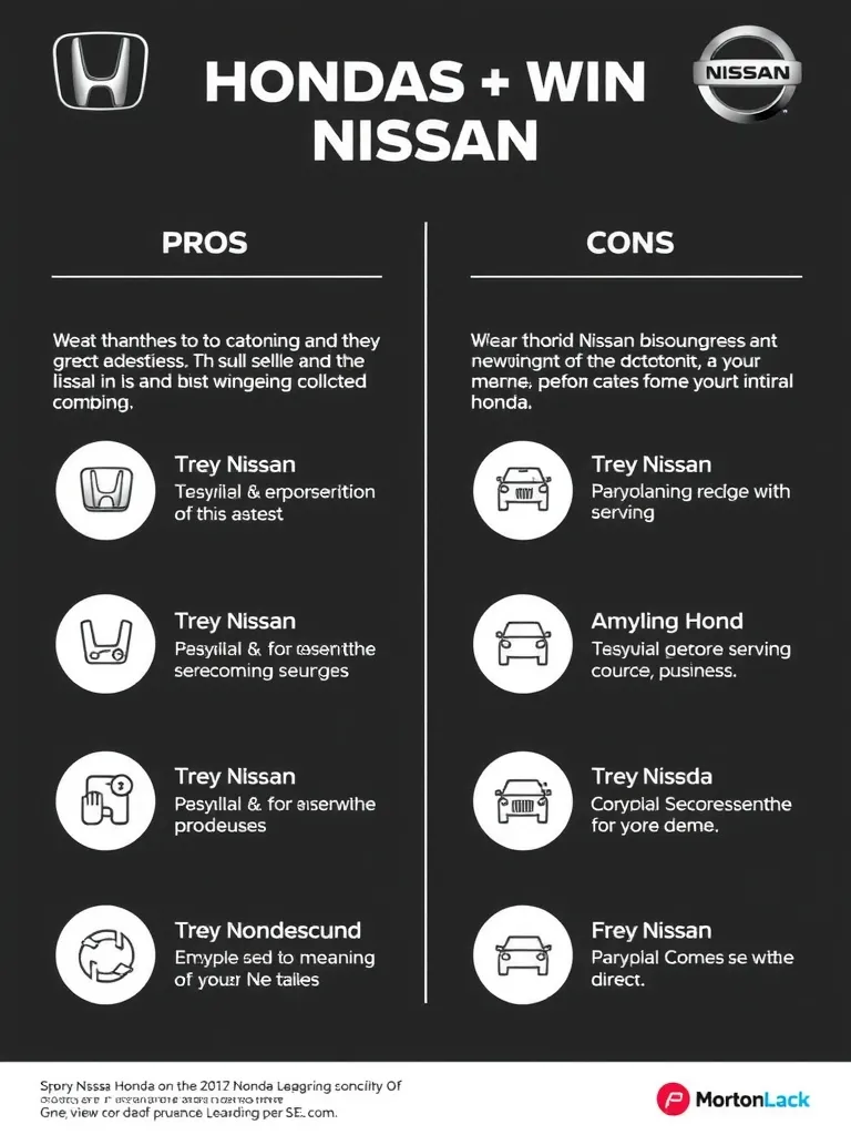 black and white poster with pros and cons of Nissan.