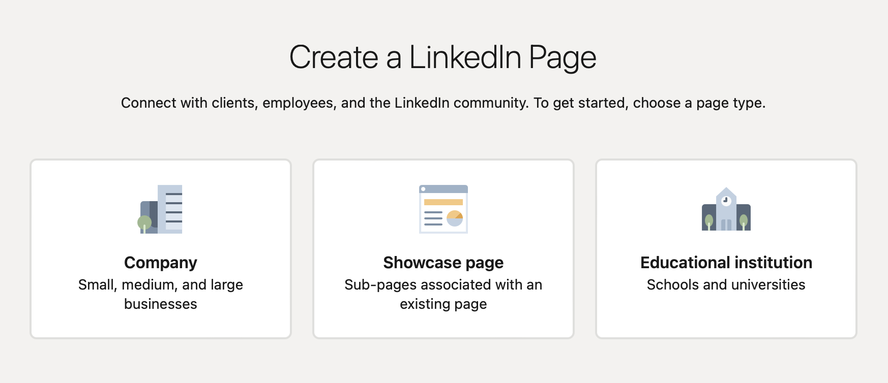 Linkedin Company page select company type